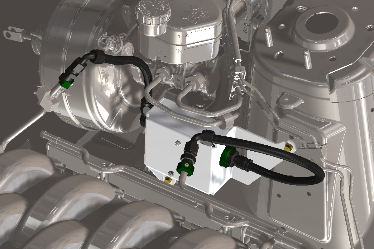 Radium Mustang fuel filter kit installed rendering 20-1819