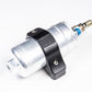 Radium single 60mm clamp holding a high flow fuel filter, sold by Tuned By Shawn